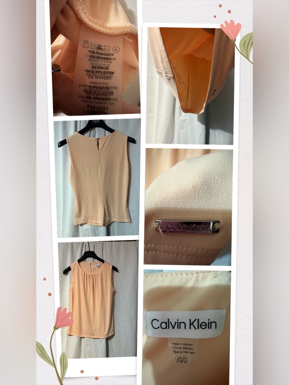 Calvin Klein Peach Pleated Sleeveless Camisole #2070 - Picture 2 of 7